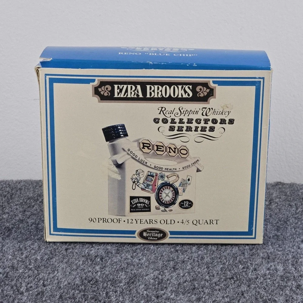 Ezra Brooks Reno Blue Chip‎ Decanter w Box Empty No Cap 12 Year